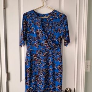 Taylor Blue and Red Floral Midi Dress